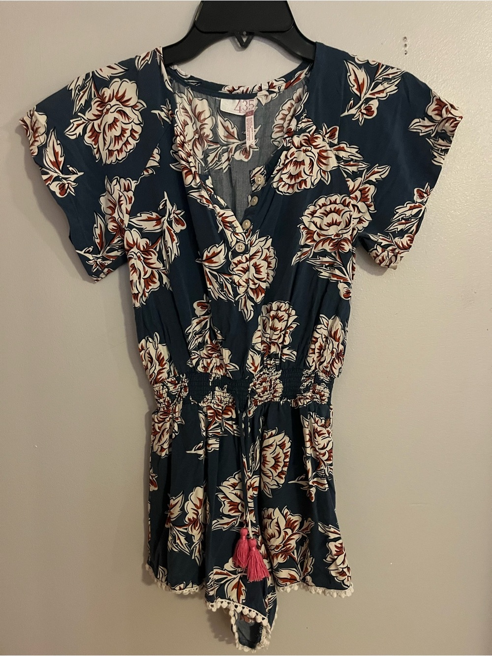 Matilda Jane Navy Floral Romper with Cream and Rust Accents